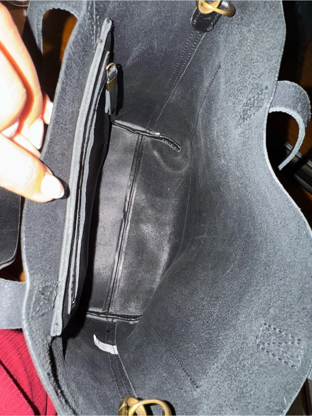 Madewell Black Leather Tote with Front Pocket